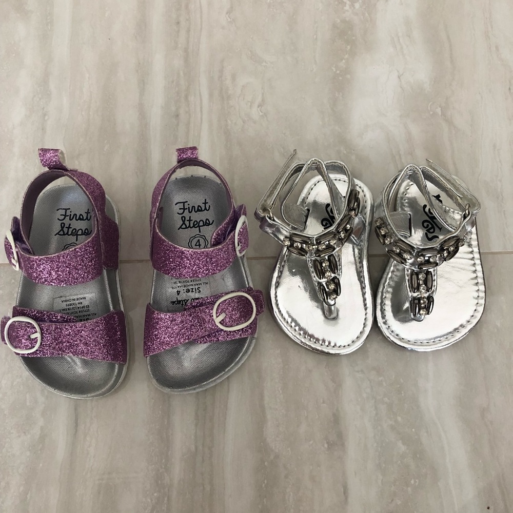 silver beaded sandals & pink sparkle first steps
